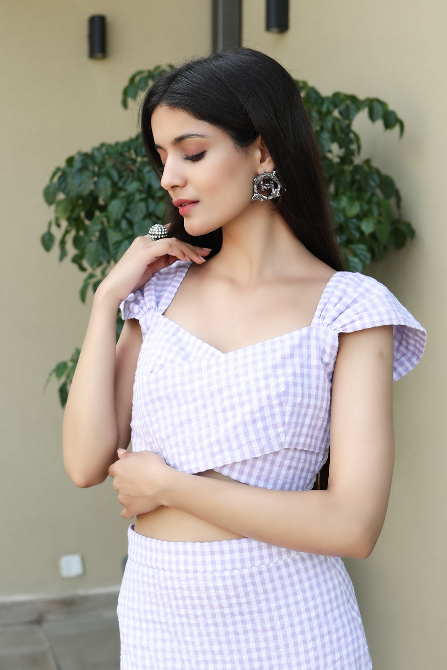 Lavender Checked Two Piece Dress