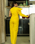 Yellow Draped Sleeve Jumpsuit