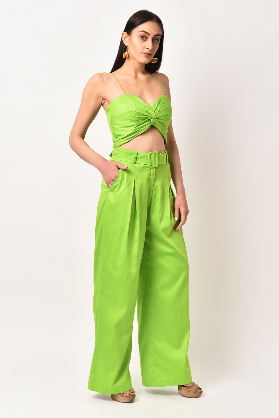 NEON GREEN BELTED COTTON CO-ORD