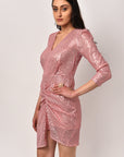 PRETTY PINK LONG SLEEVED SEQUINS DRESS