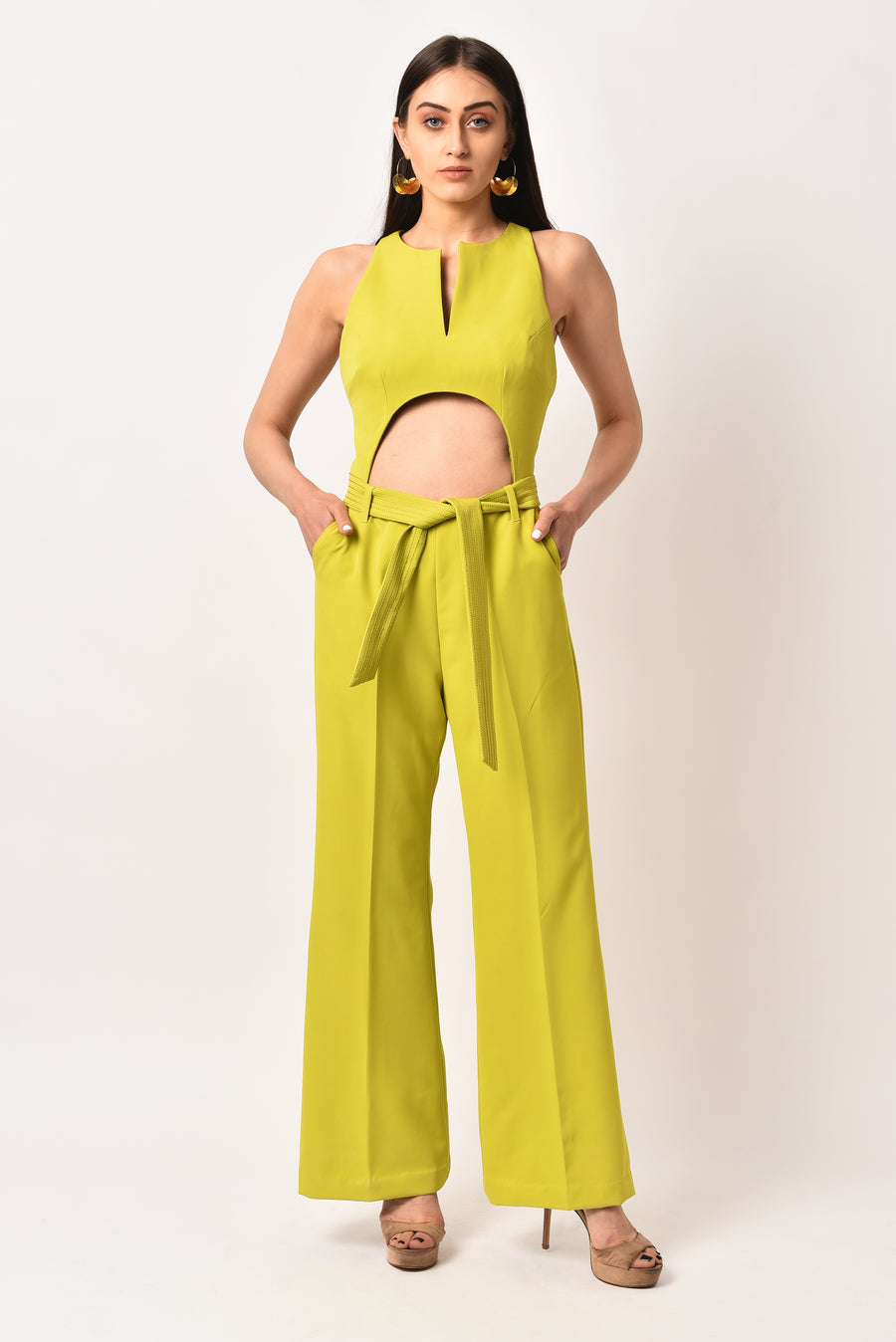 LIME GREEN TIE -UP JUMPSUIT