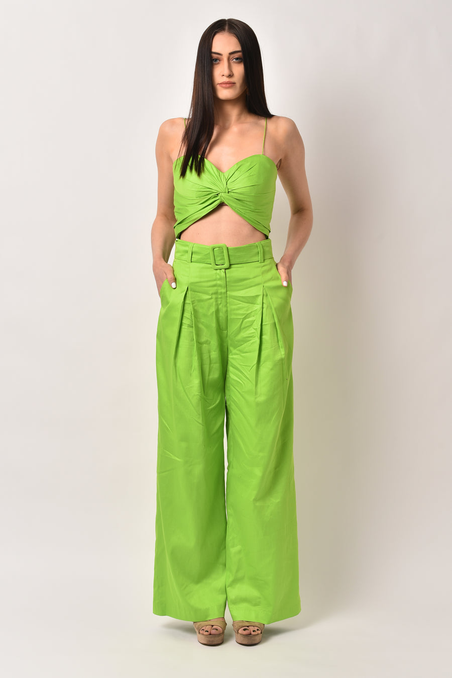 NEON GREEN BELTED COTTON CO-ORD