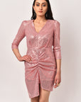 PRETTY PINK LONG SLEEVED SEQUINS DRESS