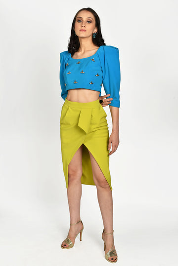 SAFFIRE KNOT TOP WITH LIME WRAP SKIRT